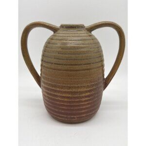 Ashland Heritage Home Rustic Ceramic Vase With Double Handles & Ribbed Texture